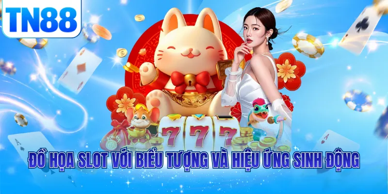 Đồ họa slot với biểu tượng và hiệu ứng sinh động